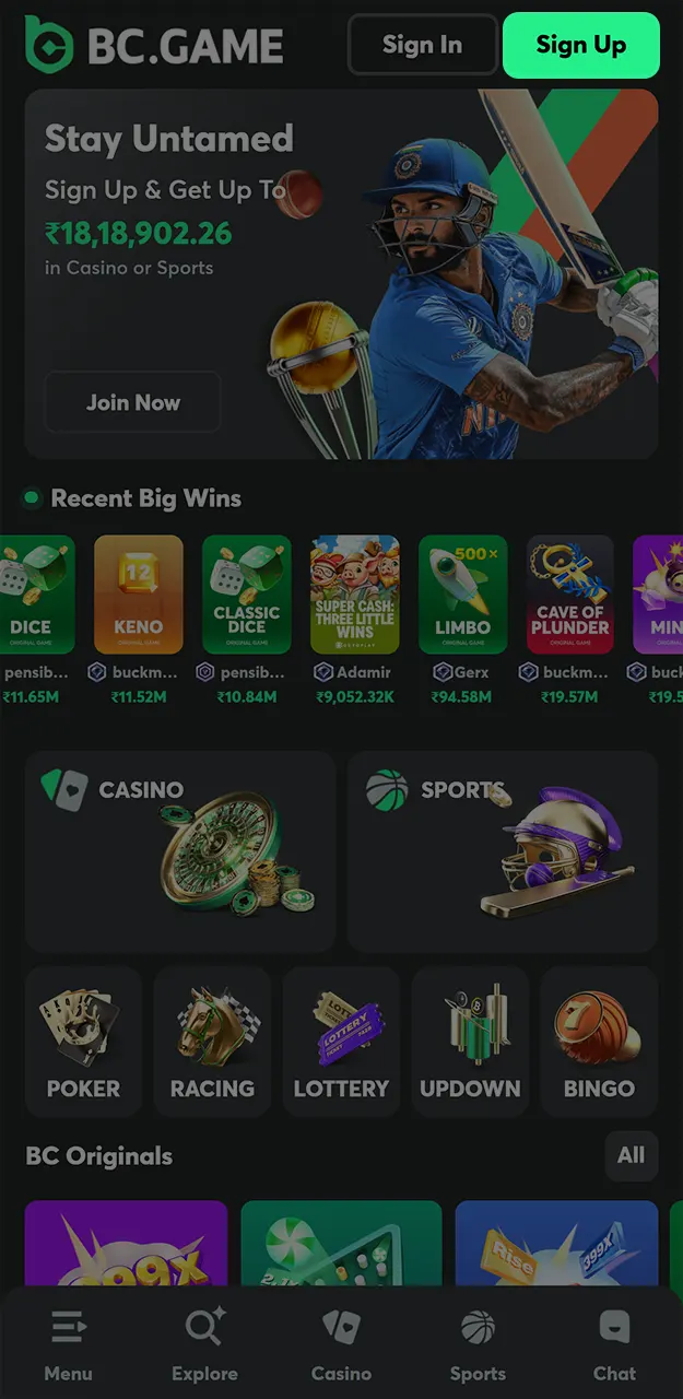 Create an account on BC Game to start placing bets.