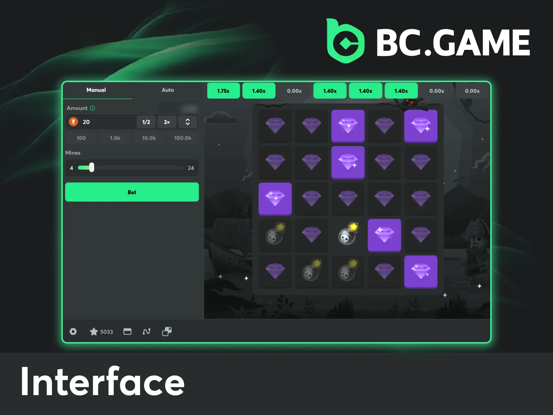 Explore the clean Mines game interface on BC Game, and enjoy instant control over every round.